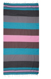 Hamamdoek CASABLANCA -100x190 cm - Zwart - petrol - roze