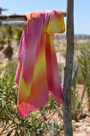 Hamamdoek CASAD - 100x190 cm - Roze met oranje